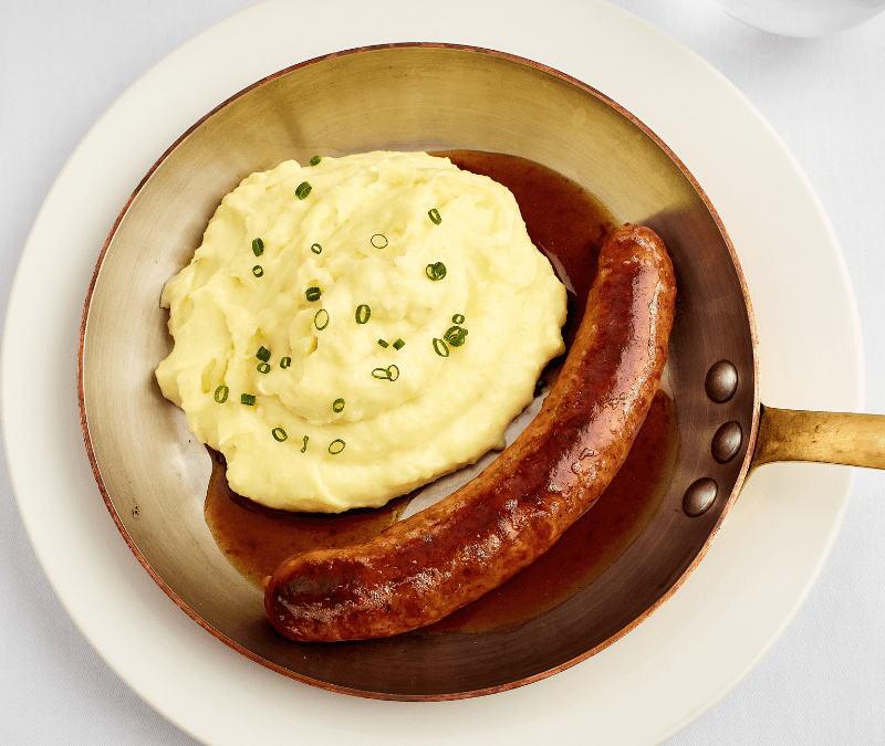 Purée et saucisses au jambon à l&rsquo;ancienne fumé